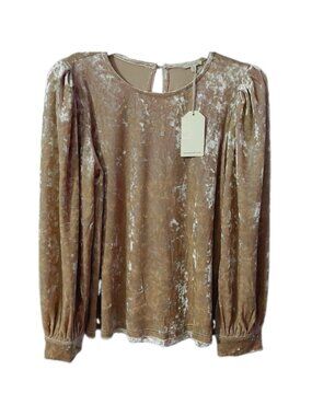 Jodifl Blouse Size Small Crushed Velvet Long Sleeve Gold Champagne NWT